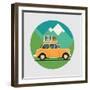 Cool Vector Flat Design Modern Retro Car with Suitcases Luggage on Roof Rack. Tourism Design Elemen-Mascha Tace-Framed Art Print