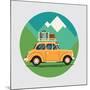 Cool Vector Flat Design Modern Retro Car with Suitcases Luggage on Roof Rack. Tourism Design Elemen-Mascha Tace-Mounted Art Print