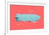 Cool Vector Flat Design Zeppelin Air Ship with Gondola Cabin and Ducted Fans. Airship Dirigible Air-Mascha Tace-Framed Art Print