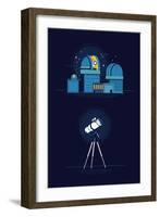 Cool Vector Modern Observatory at Night with Telescope Flat Illustration. Astronomy Science Planeta-Mascha Tace-Framed Art Print