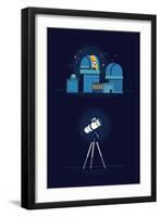 Cool Vector Modern Observatory at Night with Telescope Flat Illustration. Astronomy Science Planeta-Mascha Tace-Framed Art Print