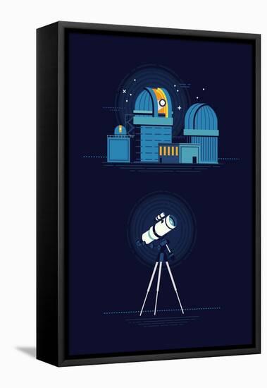 Cool Vector Modern Observatory at Night with Telescope Flat Illustration. Astronomy Science Planeta-Mascha Tace-Framed Stretched Canvas