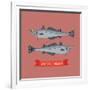 Cool Vector Pacific Hake Fish Illustration in Flat Design. Important Commercial Fish Design Element-Mascha Tace-Framed Art Print