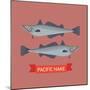 Cool Vector Pacific Hake Fish Illustration in Flat Design. Important Commercial Fish Design Element-Mascha Tace-Mounted Art Print