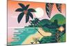 Cool Vector Summer Vacation Exotic Travel Destination Background. Paradise Palm Tree Island Sand Sh-Mascha Tace-Mounted Art Print