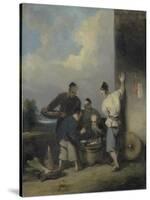 Coolies Round the Food Vendor's Stall, after 1825-George Chinnery-Stretched Canvas