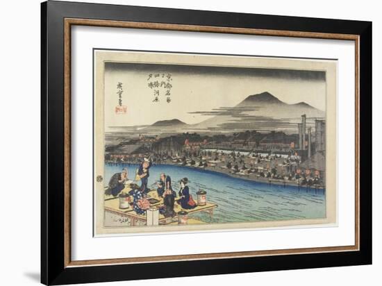 Cooling of the Evening at Shijo Riverbank, C. 1834-Utagawa Hiroshige-Framed Giclee Print