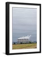 Cooling Towers and Overhead Power Lines in Rural Landscape-null-Framed Photographic Print