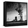 Cooling Towers of a Nuclear Power Plant Creating Dark Clouds Monochrome Film Grain-kikkerdirk-Framed Stretched Canvas