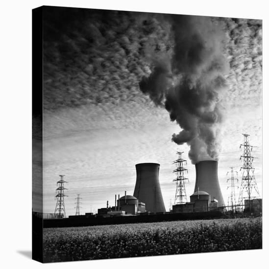 Cooling Towers of a Nuclear Power Plant Creating Dark Clouds Monochrome Film Grain-kikkerdirk-Stretched Canvas