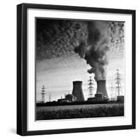 Cooling Towers of a Nuclear Power Plant Creating Dark Clouds Monochrome Film Grain-kikkerdirk-Framed Photographic Print