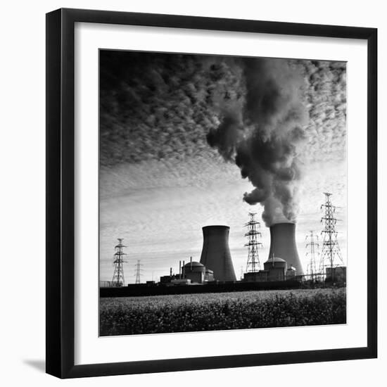 Cooling Towers of a Nuclear Power Plant Creating Dark Clouds Monochrome Film Grain-kikkerdirk-Framed Photographic Print