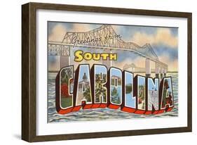 Cooper River Bridge, Greetings from South Carolina-null-Framed Art Print