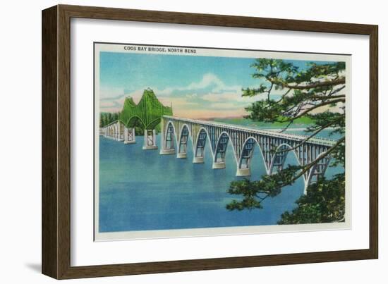 Coos Bay Bridge in North Bend, Oregon - North Bend, OR-Lantern Press-Framed Art Print