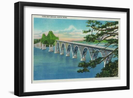 Coos Bay Bridge in North Bend, Oregon - North Bend, OR-Lantern Press-Framed Art Print