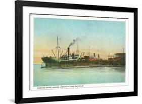 Coos Bay, Oregon - Ships Loading Lumber Scene-Lantern Press-Framed Premium Giclee Print