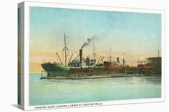 Coos Bay, Oregon - Ships Loading Lumber Scene-Lantern Press-Stretched Canvas