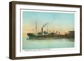Coos Bay, Oregon - Ships Loading Lumber Scene-Lantern Press-Framed Art Print