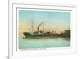 Coos Bay, Oregon - Ships Loading Lumber Scene-Lantern Press-Framed Art Print