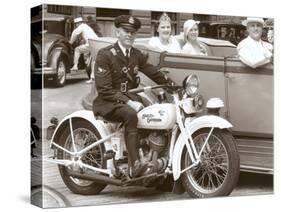 Cop on Motorcycle in Parade-null-Stretched Canvas