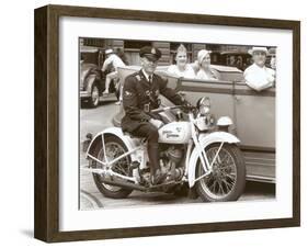 Cop on Motorcycle in Parade-null-Framed Art Print