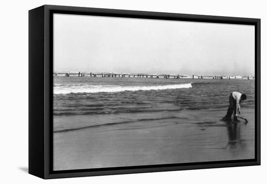 Copalis Beach, Washington - People Digging for Razor Clams-Lantern Press-Framed Stretched Canvas