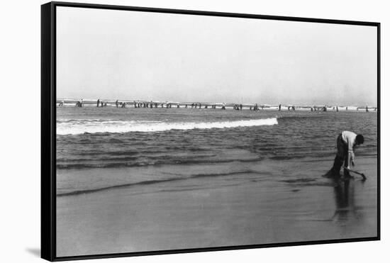 Copalis Beach, Washington - People Digging for Razor Clams-Lantern Press-Framed Stretched Canvas