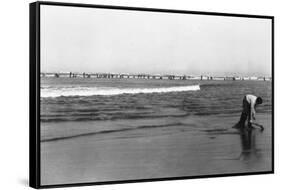 Copalis Beach, Washington - People Digging for Razor Clams-Lantern Press-Framed Stretched Canvas