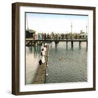 Copenhagen (Denmark), the Free Port, Swimmer's Competition-Leon, Levy et Fils-Framed Photographic Print