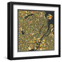 Copenhagen Map-Jazzberry Blue-Framed Art Print