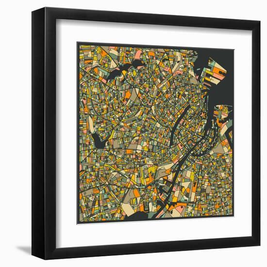 Copenhagen Map-Jazzberry Blue-Framed Art Print