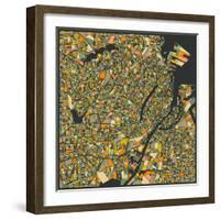 Copenhagen Map-Jazzberry Blue-Framed Art Print