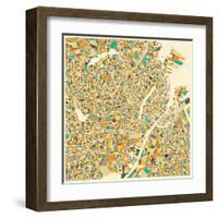 Copenhagen Map-Jazzberry Blue-Framed Art Print