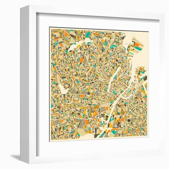 Copenhagen Map-Jazzberry Blue-Framed Art Print