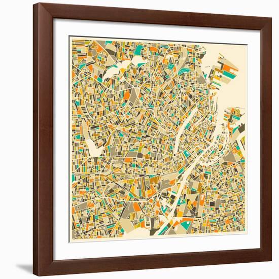 Copenhagen Map-Jazzberry Blue-Framed Art Print