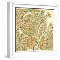 Copenhagen Map-Jazzberry Blue-Framed Art Print