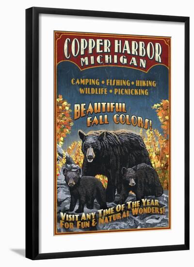 Copper Harbor, Michigan - Black Bears-Lantern Press-Framed Art Print