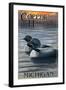 Copper Harbor, Michigan - Loon Family-Lantern Press-Framed Art Print