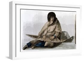 Copper Indian Girl Mending Snow Shoe, 1823-John Franklin-Framed Giclee Print