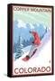 Copper Mountain, Colorado - Downhill Snowboarder-Lantern Press-Framed Stretched Canvas