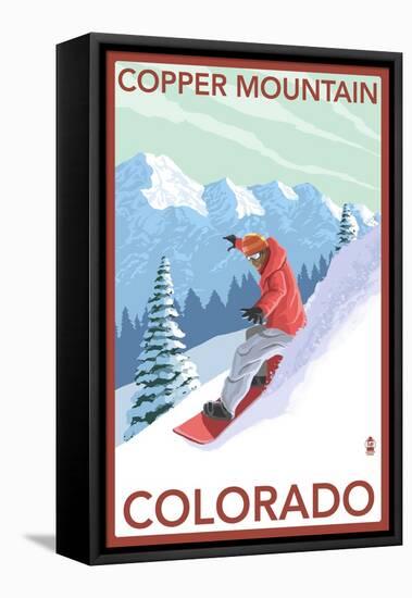 Copper Mountain, Colorado - Downhill Snowboarder-Lantern Press-Framed Stretched Canvas