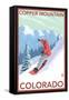 Copper Mountain, Colorado - Downhill Snowboarder-Lantern Press-Framed Stretched Canvas