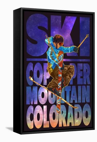 Copper Mountain, Colorado - Milky Way Skier-Lantern Press-Framed Stretched Canvas