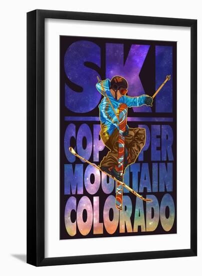 Copper Mountain, Colorado - Milky Way Skier-Lantern Press-Framed Art Print