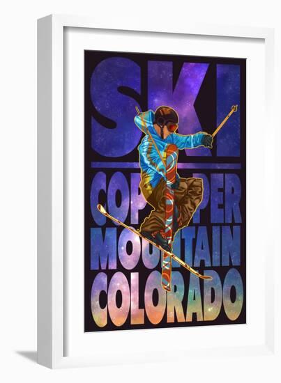 Copper Mountain, Colorado - Milky Way Skier-Lantern Press-Framed Art Print