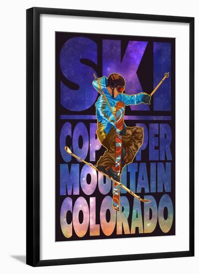 Copper Mountain, Colorado - Milky Way Skier-Lantern Press-Framed Art Print