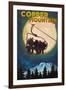 Copper Mountain, Colorado - Ski Lift and Full Moon-Lantern Press-Framed Art Print