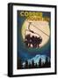 Copper Mountain, Colorado - Ski Lift and Full Moon-Lantern Press-Framed Art Print