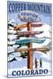 Copper Mountain, Colorado - Ski Signpost-Lantern Press-Mounted Art Print