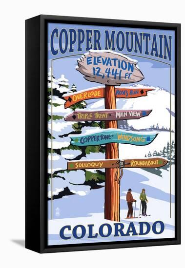 Copper Mountain, Colorado - Ski Signpost-Lantern Press-Framed Stretched Canvas